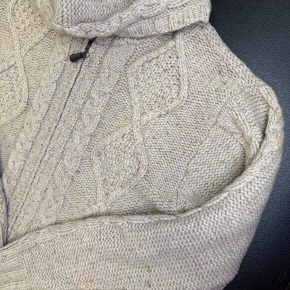 Pendleton Cable Knit Lambs Wool Hooded Sweater Jacket Zip Front Oatmeal Size LRG - Picture 3 of 12